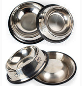 Stainless Steel Dog Cat Food Bowl Pets Quality Metal Pawprint Feeder Non-slip Pet Feeding Container with Rubber Base Accessories