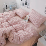 Quilt Cover INS Girl Blue Solid Color Seersucker Ruffles Lace Bedding Set Kawaii  Soft Sheet Woman Duvet Cover Pillow Covers