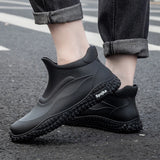 Rain boots mens new short cotton rain boots outdoor fishing shoes thick sole non-slip waterproof shoes kitchen work rubber shoes