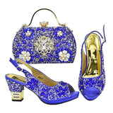 New Arrival Italian Women Wedding Shoes and Bag Set Decorated with Rhinestone Purple Shoes and Bags Sets Wedding Shoes Bride