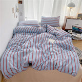 Pure Cotton Home Textile Blue Striped Bedding Set Simple Soft Duvet Cover Sheet Pillowcase Ins Style Bed Linens Queen King Size