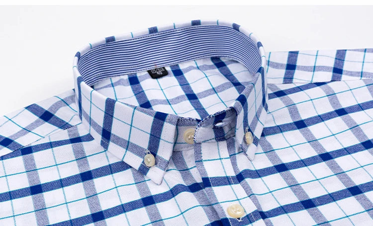 100% Pure Cotton Oxford Shirts for Men Long Sleeve  Plaid Shirt Striped Male BusinessTartan  Red Shirt Mans Designer Clothes