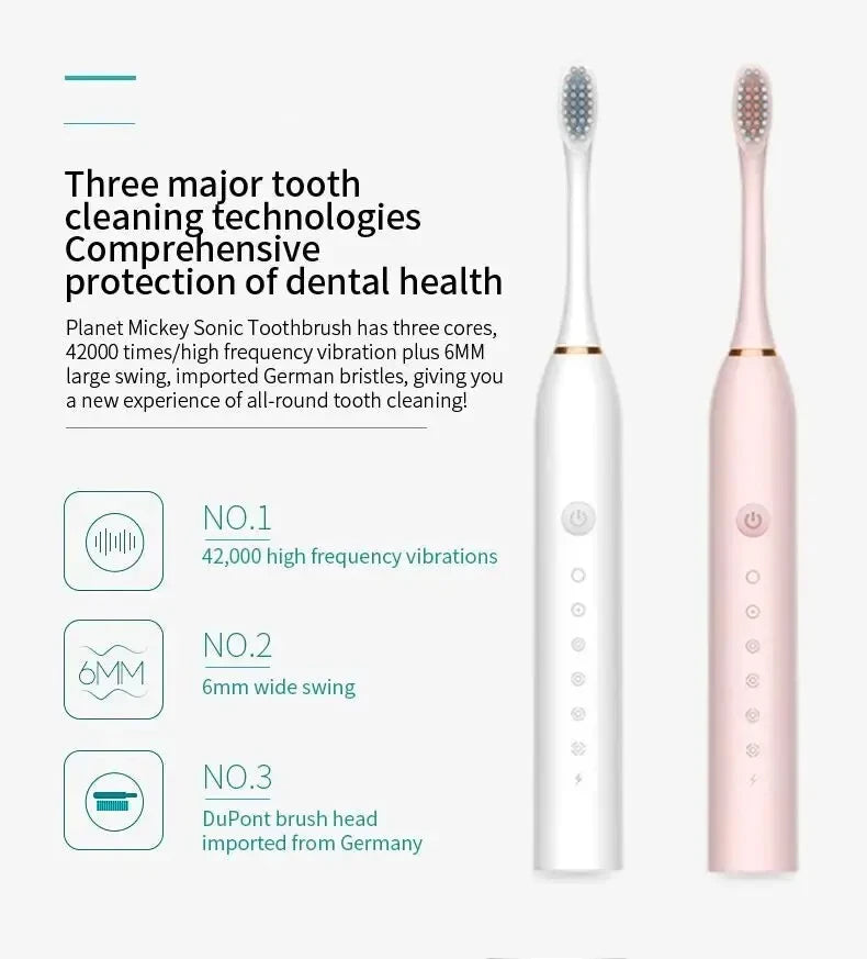 Electric Ultrasonic Toothbrush Six Speed Mode Home Soft Hair USB Charging Waterproof Adult Tooth Cleaner Automatic Couple Set