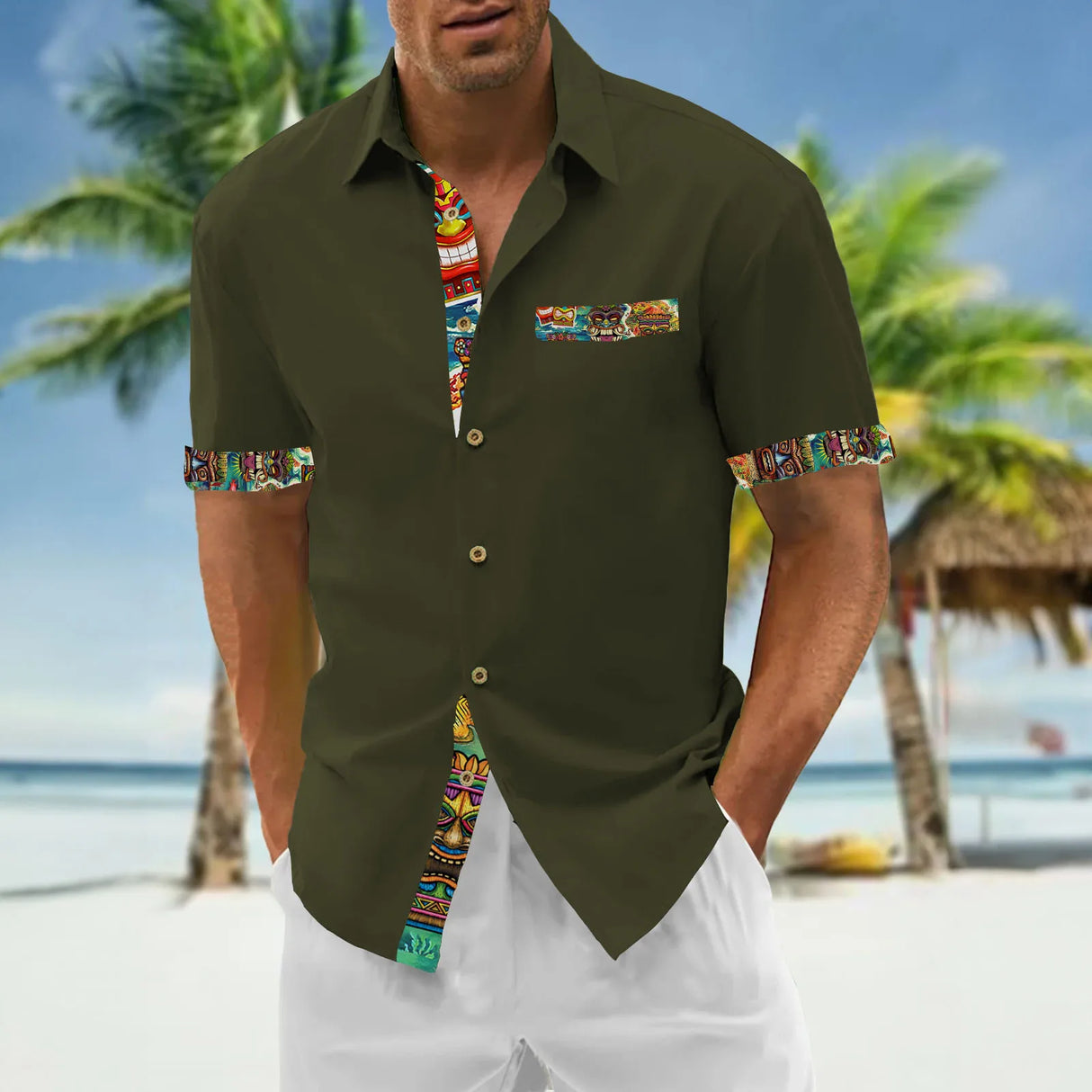 Tiki Hawaiian Shirts For Men 2024 New Men's Shirt 3d Printed Short Sleeved Shirt Simple Casual Tops Loose Oversized Men Clothing