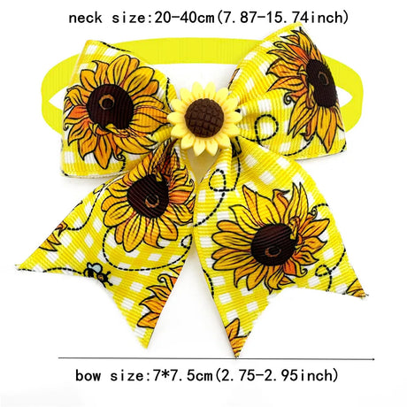 50pcs Flowers Styel Small Dog Bowties Bee Pattern Pet Products Neck Tie Collar Pet Grooming Supplies for Small Dog Accessories