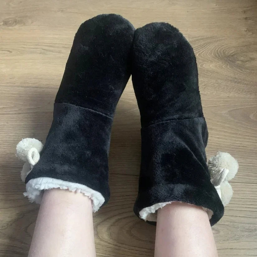 Womens Home Slipper Boots Winter Warm Fuzzy Indoor Fur Ball Contton Plush Non Slip Grip Fluffy Female Floor Shoes Flat Ladies