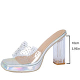 Womens Sandals Sexy Sweet Street Style Fashion Peep Toe Slip-On 5CM Square Heel 3.5CM Platform Solid Transparent Women Shoes 42