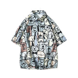 Men Street Fashion Summer Daily Shirt Hawaiian Cartoon Print Casual Loose Shirts Short Sleeve Beach Loose Tops