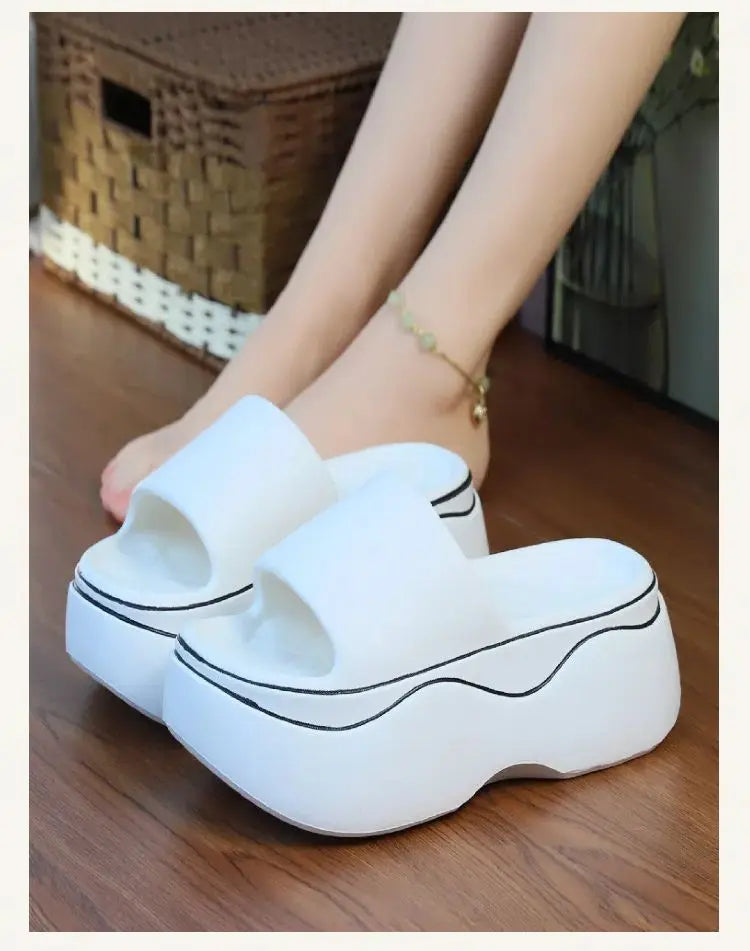 Women Non Slip Elevated Slippers New White Thick Sole EVA Slipper Women Fashion Home Platform Slippers for Summer Outwear Sandal