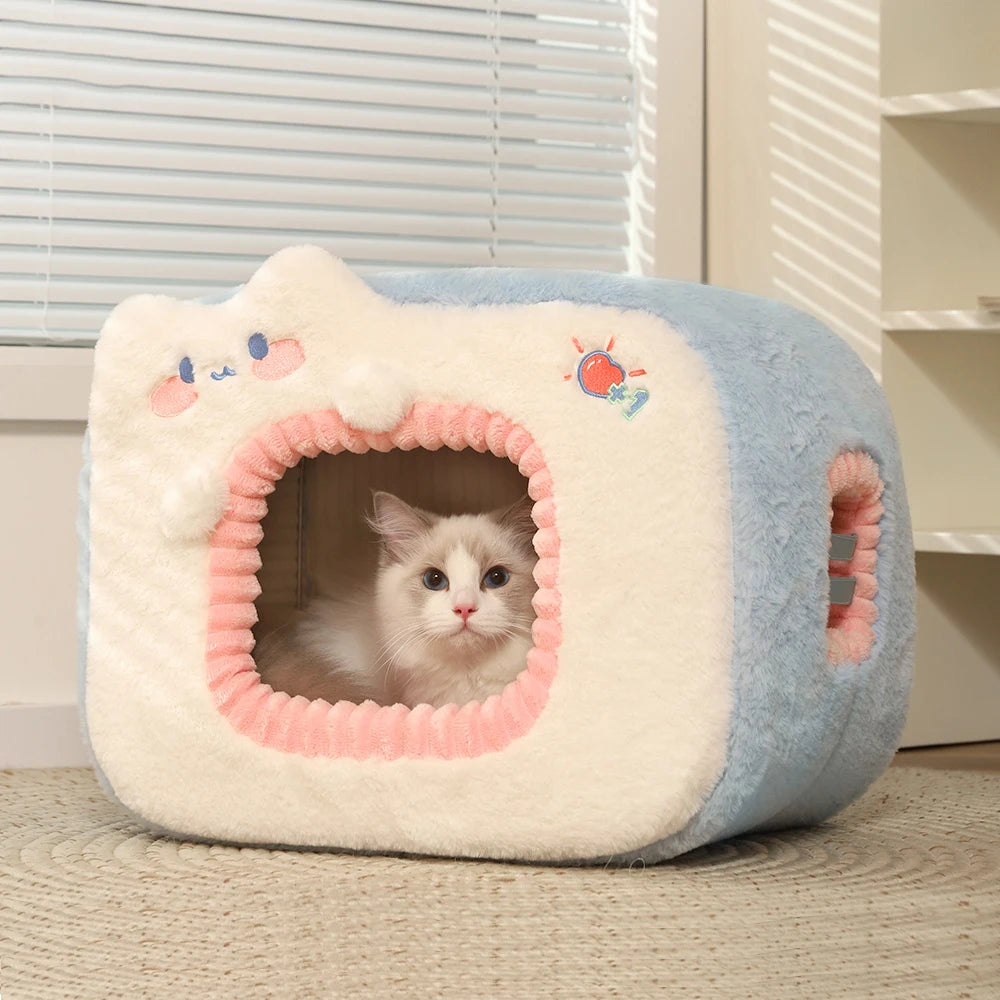 HOOPET Cute Cat Bed Warm Pet House Kitten Cave Cushion Comfort Cat House Tent Puppy Nest Small Dog Mat Supplies Bed for Cats