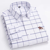 100% Cotton Oxford Shirt Men's Long Sleeve Embroidered Horse Casual Without Pocket Solid Yellow Dress Shirt Men Plus Size S-6XL