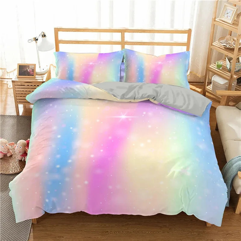 Rainbow Gradient Bedding Set Gradient Colors Duvet Cover with Pillowcases Single Twin Full Queen King Girl Kids Quilt Cover