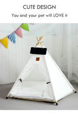 Pet Teepee Tent for Cats and Dogs Portable Removable Washable Dog House Indoor Puppies House with Cushion and Blackboard Cat Bed