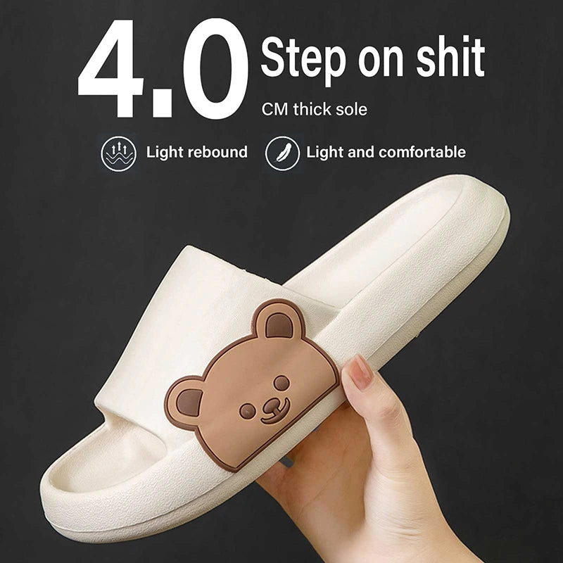 2024 Summer Women Slippers Beach Slides Cartoon Bear Flip Flops Men Shoes Thick Sole Home Bathroom Non-Slip Shoes Couple Sandals