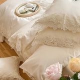 4/7Pcs French Romantic Wedding Chic White Lace Bedding Set 1000TC Egyptian Cotton Ultra Soft Duvet Cover Bed Sheet Pillowcases