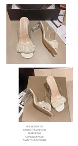 Transparent Crystal Slippers with High Heels5cm~9cm Fashion Sandals, Summer Beach Casual Thick High Heels Sandals, Women's Shoes