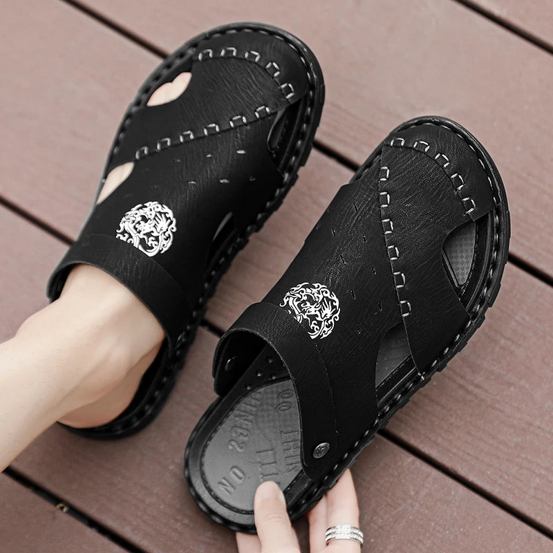 Men Slippers Summer Outside Street Beach Style Plus Size 45 46 47 Non-slip Cover Toe Fashion Casual Sandals Soft Light Shoes