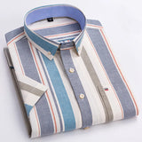 100% Cotton Men Oxford Shirt Short Sleeve Summer Plaid Striped Male Clothes Business Regular Fit Dress Shirt Oversized 7XL 6XL