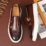 Man Casual Shoes Fashion Snakeskin Grain Leather Men's Retro British Style Loafers Slip-on Outdoor Flats Monk Shoe