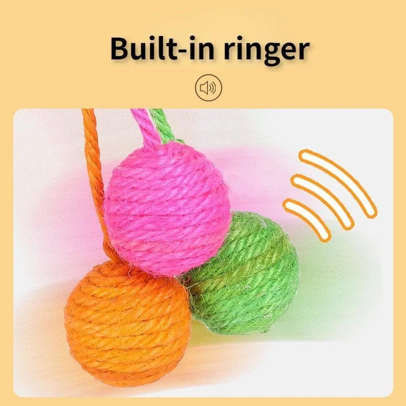 Pet Cat Scratch Toy Hanging Sisal Ball Built-in Bell Interactive Toy Pet Supplies  аксесуари для котів  игрушки для кошек