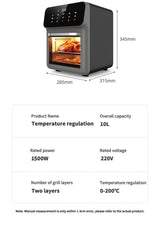 10L Large Capacity Electric Air Fryers Oil-free Automatic Household Kitchen 360°Baking Convection Oven Deep Fryer without Oil