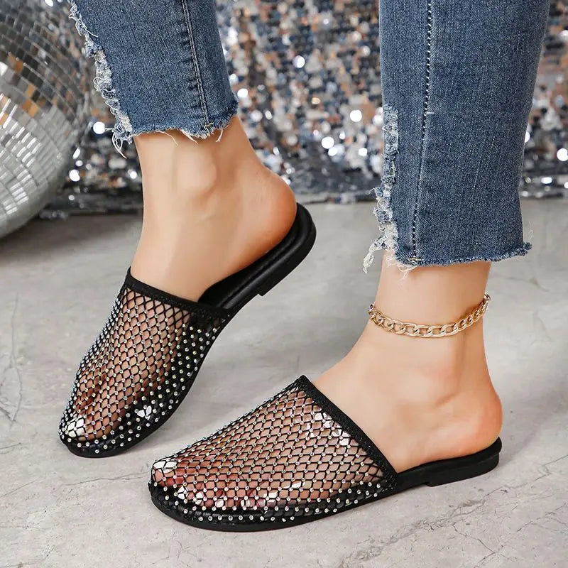 2024 Women Summer New Round Head Slippers Water Diamond Flat Home anti-skid Sandals Slippers