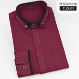 5XL Autumn/Winter Social Long Sleeve Shirt with Diamond Buckle Contrast Collar Men's Business Casual Four Seasons Pockets