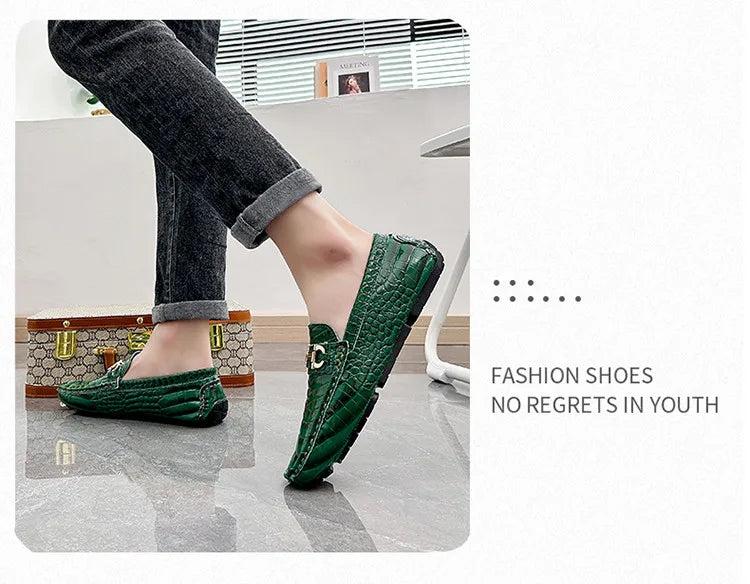 High Quality Snakeskin Leather Men Loafers Green Luxury Men Casual Shoes Comfort Lightweight Macasin Shoes For Men Plus Size 48