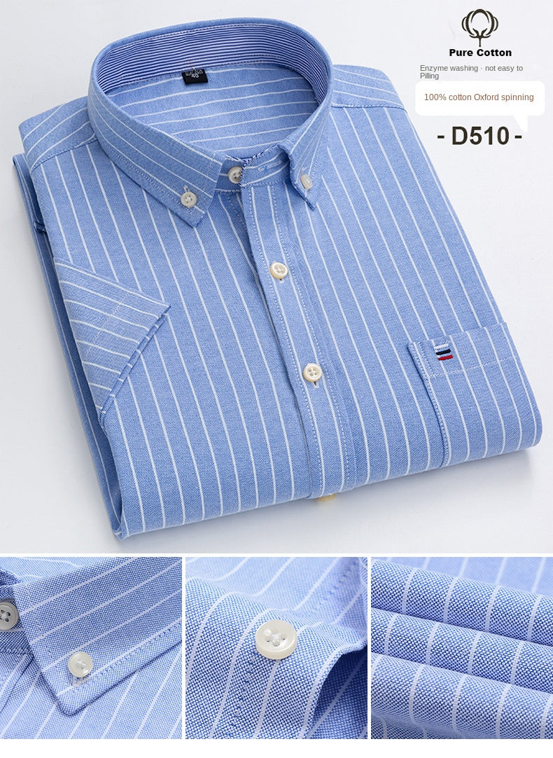 100% Cotton Men Oxford Shirt Short Sleeve Summer Plaid Striped Male Clothes Business Regular Fit Dress Shirt Oversized 7XL 6XL