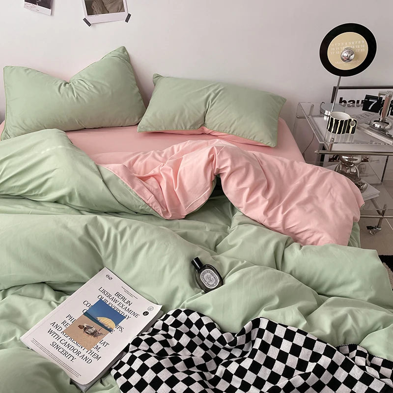 100% Cotton Pink Bedding Set Nordic Chic Duvet Cover Flat Sheet Pillowcase Soft Comforter Cover Bed Linen Boy Girl Home Textiles