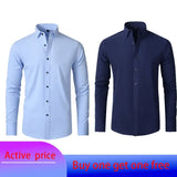 6xl New Spring and summer  elastic force non-iron men's long-sleeved business casual shirt solid color mercerized vertical shirt