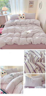 Stripe Style Duvet Cover Pillowcase with Bedsheet Soft Bed Linen Sets Skin-friendly Bedding Set for Home постельное бельё набор