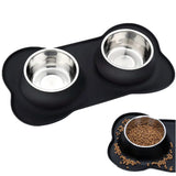 Antislip Double Dog Bowl With Silicone Mat Durable Stainless Steel Water Food Feeder Pet Feeding Drinking Bowls for Dogs Cats