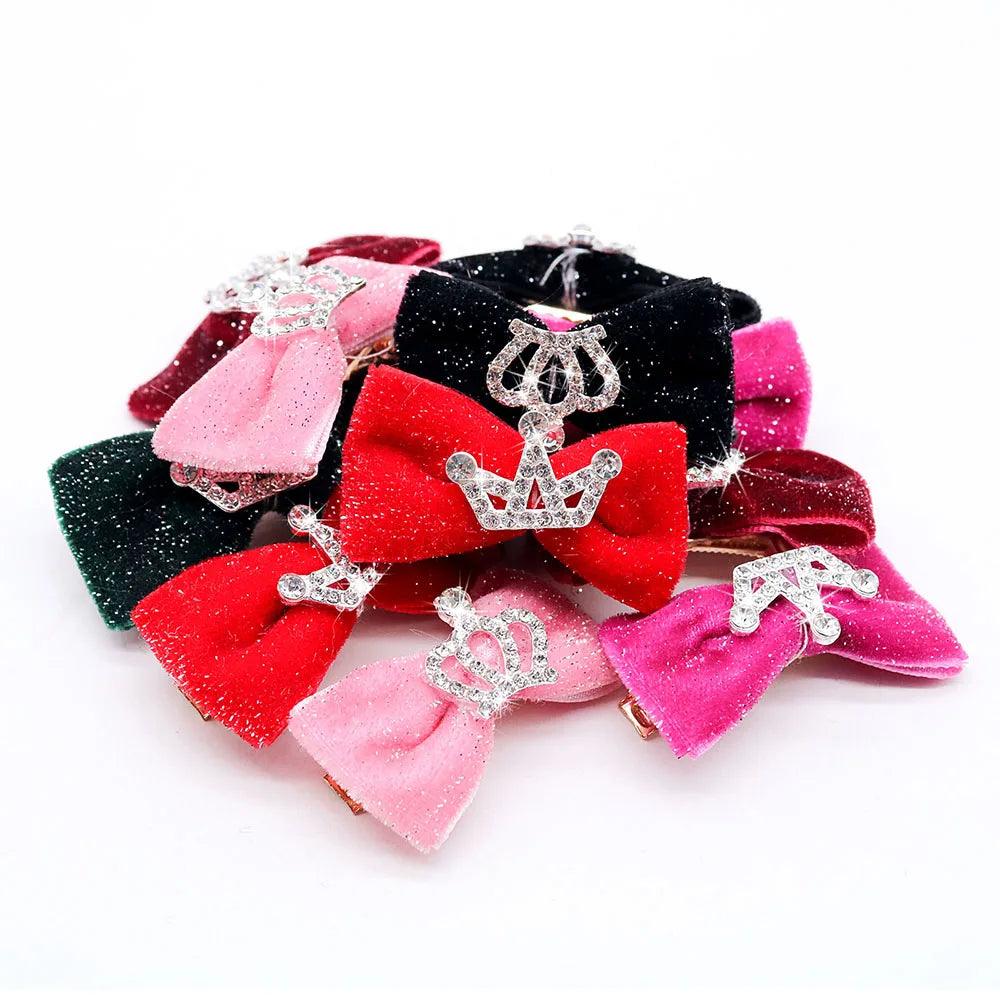 10PCS Glitter Dogs Bow Hairpin Puppy Crown Bow Clips for Dog Queen Cat Dog Hair Clip Dog Hair Accessories Pet Supplies