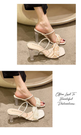 Transparent, Sandals Thick High Heels, Summer Fashion with Temperament Glass Shoes, Sexy Wear Fashion Slippers, Women's Shoes