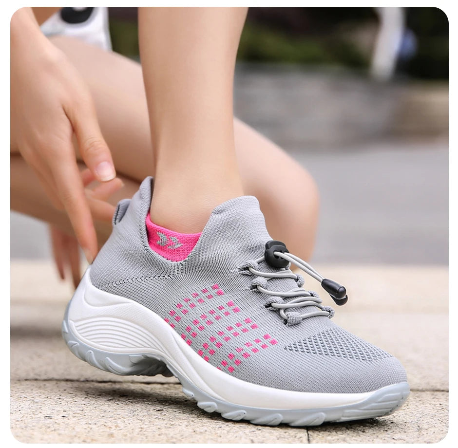 Women Walking Shoes Fashion Breathable Loafers Sneaker for Fitness Sport Comfort Casual Height Increasing Elastic Lady Trainers