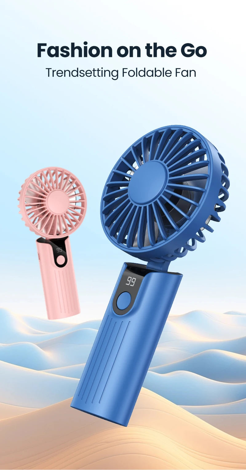 TOPK 5000mAh Mini Portable Fan USB Rechargeable Hand Held Fan,Small Pocket Fan 3 Speeds with Lanyard &Base,USB Desk Fan Foldable