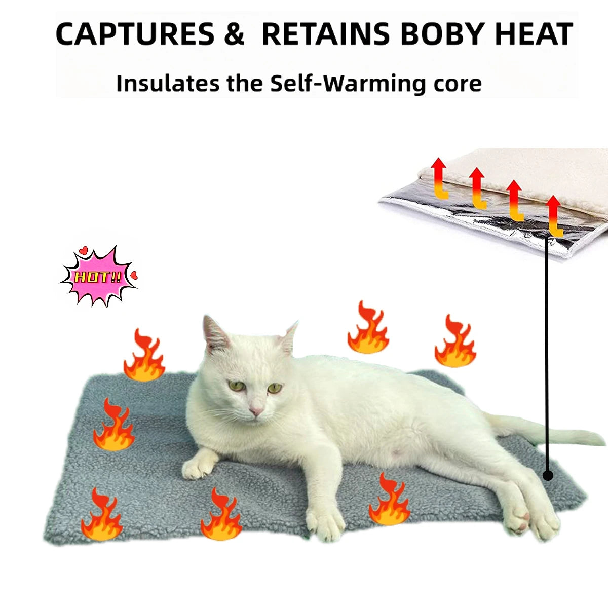 Self-Heating Pet Pads Blanket Puppy Pad Warm Cushion Mat for Cats Dogs Washable Pets with Thermal Body Heat Reflecting Core Pad