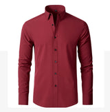 6xl New Spring and summer  elastic force non-iron men's long-sleeved business casual shirt solid color mercerized vertical shirt