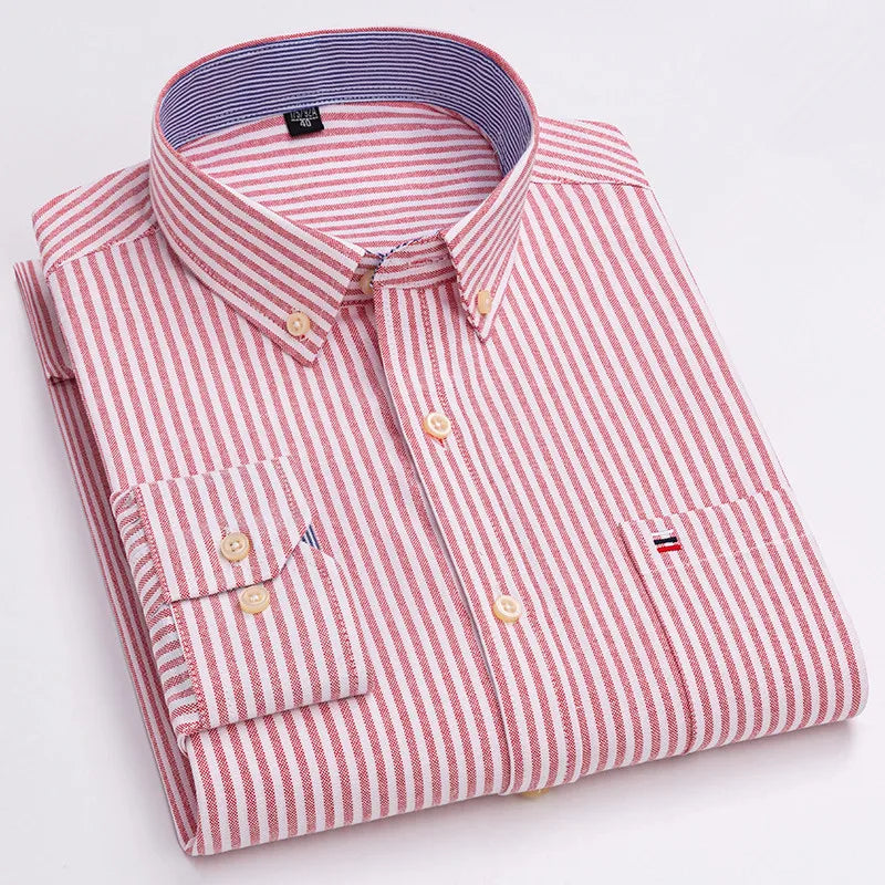 100% Cotton Mens Oxford Shirts New Hot Sale Long Sleeve Casual Stripe Soft Buttoned Plaid Formal Male Clothes Plus Size 7XL 6XL