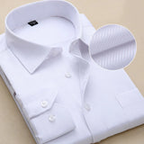 8XL Plus Size Men's Top Quality Dress Shirts Long Sleeve Slim Fit Solid Striped Business Formal White Shirt Male Social Clothing