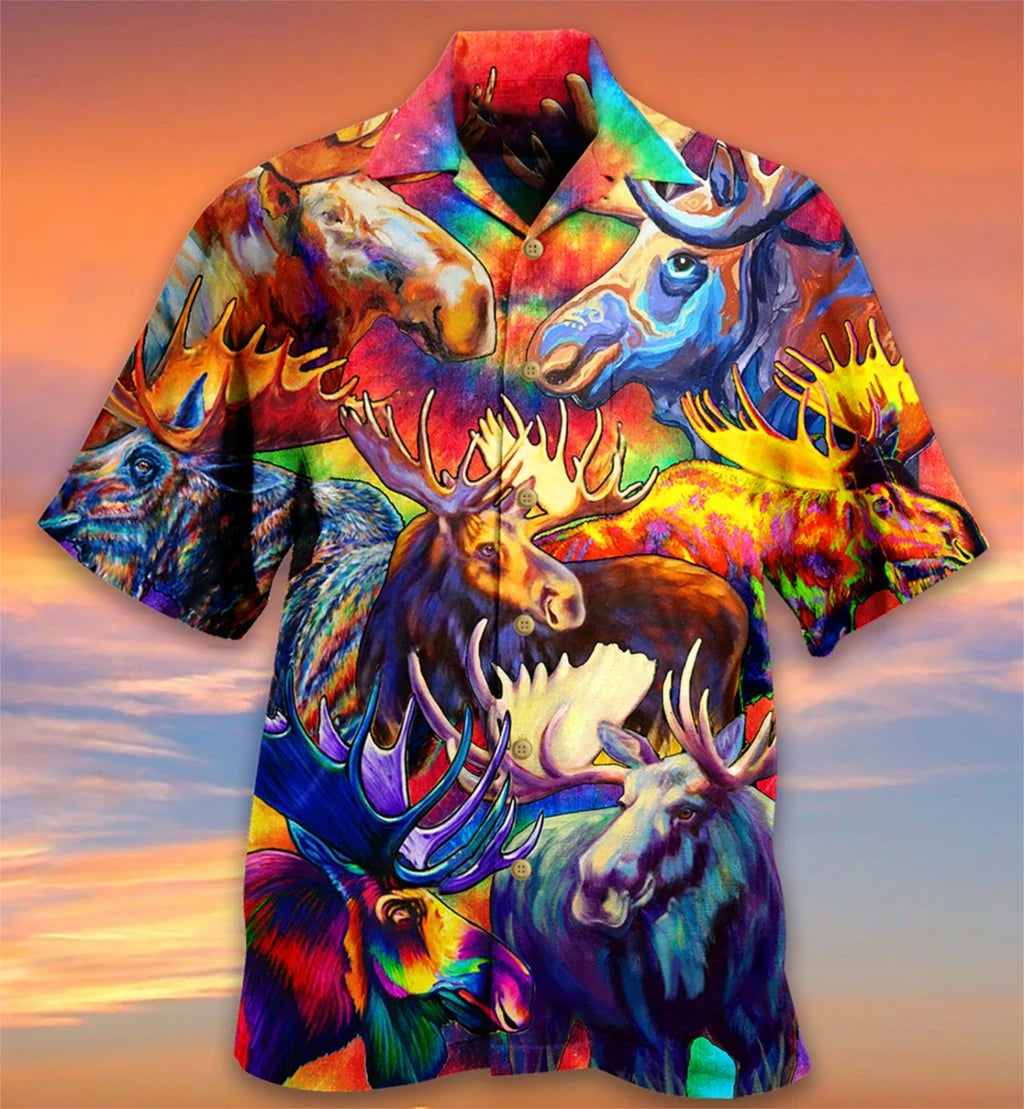 Summer Hawaiian Shirt for Men Designer 3d Printing Flamingo Short Sleeve Oversized Funny Men's Clothing Fashion Beach Harajuku