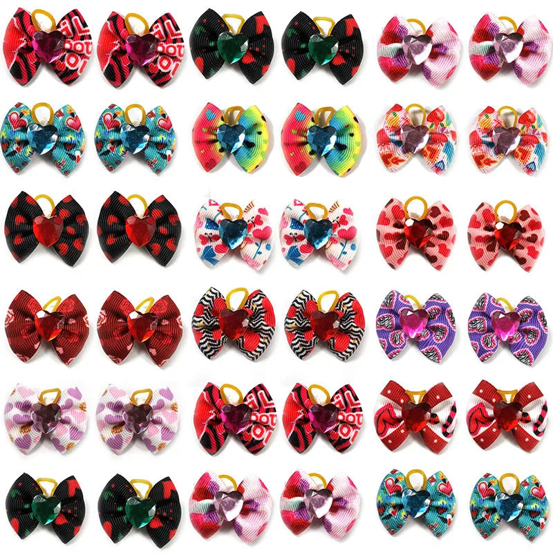 10/20/30pcs Dog Grooming Bows Love Heart Pearl Accessories Pet Dog Hair Bows Rubber Bands Small Dog Yorkshire Hair Bows