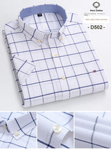 100% Cotton Men Oxford Shirt Short Sleeve Summer Plaid Striped Male Clothes Business Regular Fit Dress Shirt Oversized 7XL 6XL