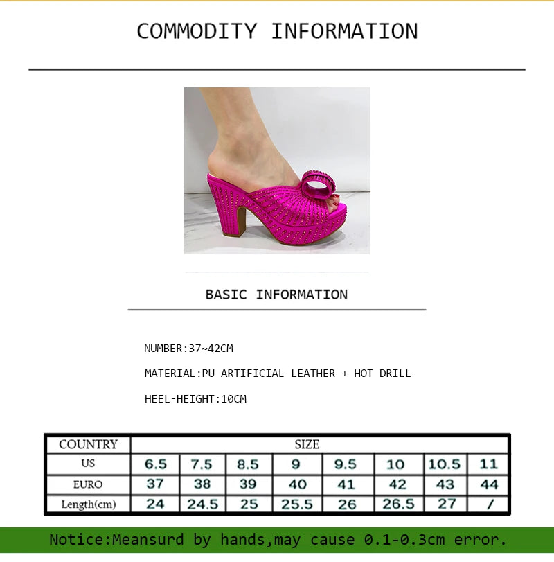 2024 Nigerian Green Color Women's Party High Heel Shoes Full Diamond Design Fashion Summer Sandals Wedding Ladies Shoes