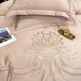 Nordic Bedding Set Luxury Gold Feather Embroidery 100 Egyptian Cotton Double Duvet Cover Bed Sheets and Pillowcases Bed Set