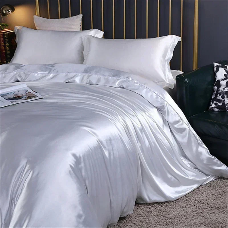 High-end Blending Natural Mulberry Silk Bedding Set Luxury Satin Silky Queen Size Duvet Cover Set with Sheets King Size Bed Set