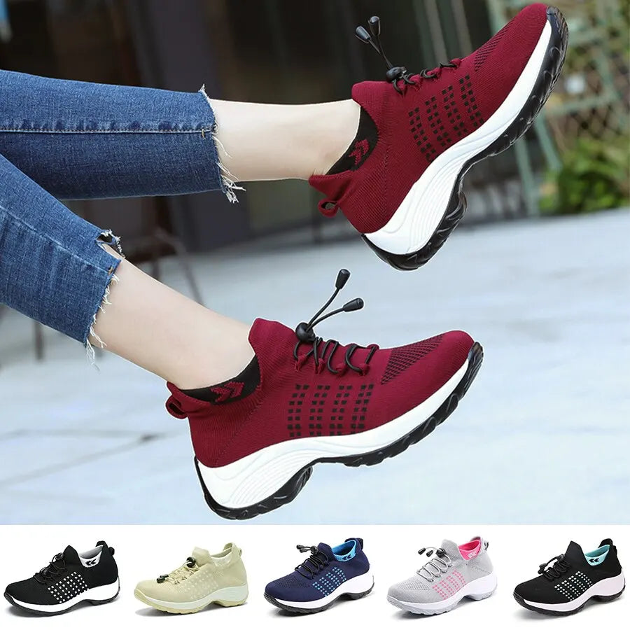 Women Walking Shoes Fashion Breathable Loafers Sneaker for Fitness Sport Comfort Casual Height Increasing Elastic Lady Trainers