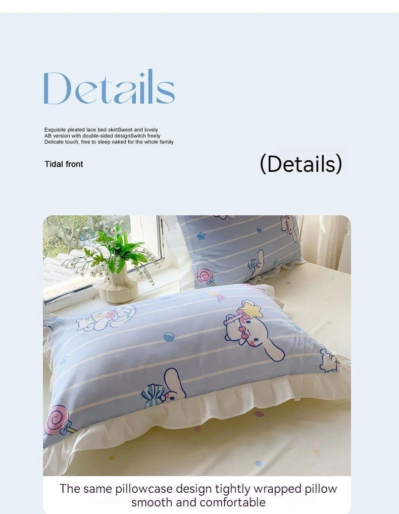 Sanrio Kids Bedding Set Kuromi Cinnamoroll Mymelody Duvet Cover Bed Sheet Pillowcase Bedsheet Double Single King Queen Twin Size