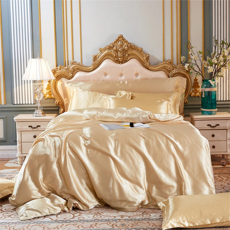 High End Home Emulation Silk Satin Bedding Set Luxury Single Double Duvet Cover Set High Quality King Queen Size Bedding Sets